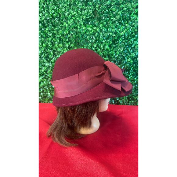 Vtg Lady Stetson Burgundy Wool Doeskin Felt Hat George Bollman ACTWU Union Made